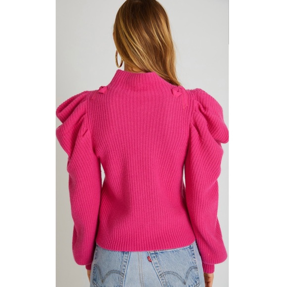 LoveShackFancy 100% Cashmere Potter Pullover Puff Sleeve Bow Detail Pink Sweater - Picture 4 of 11